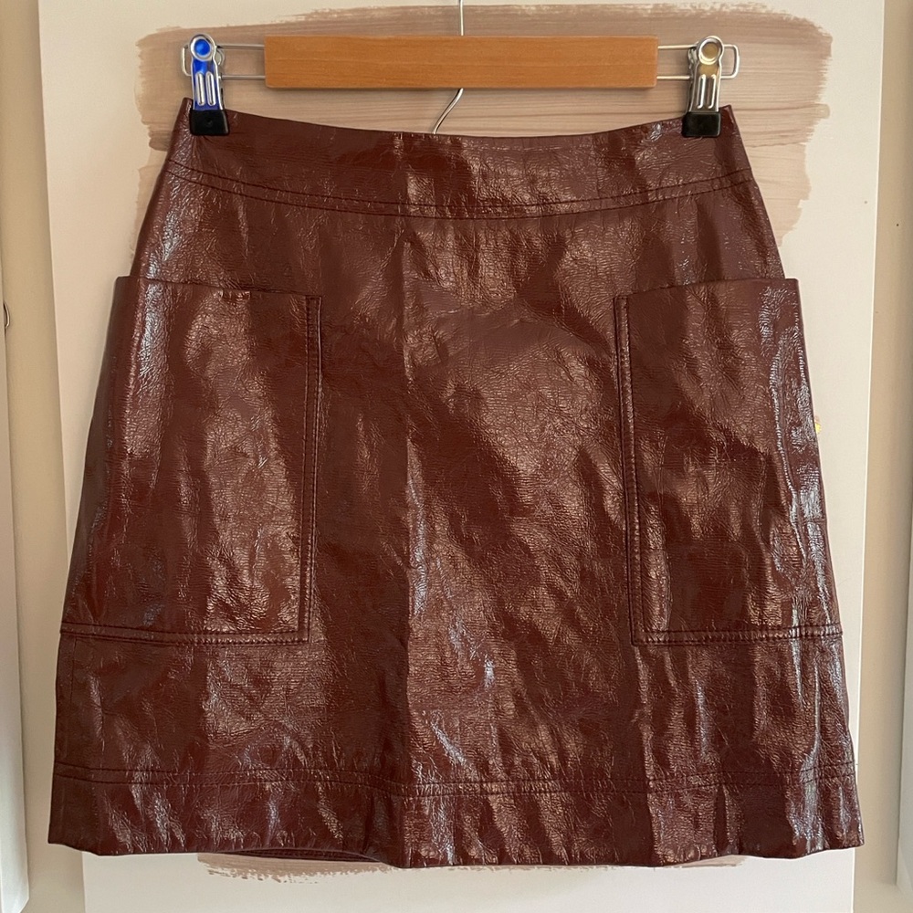 Anthropologie Shiny Brown Mini Skirt